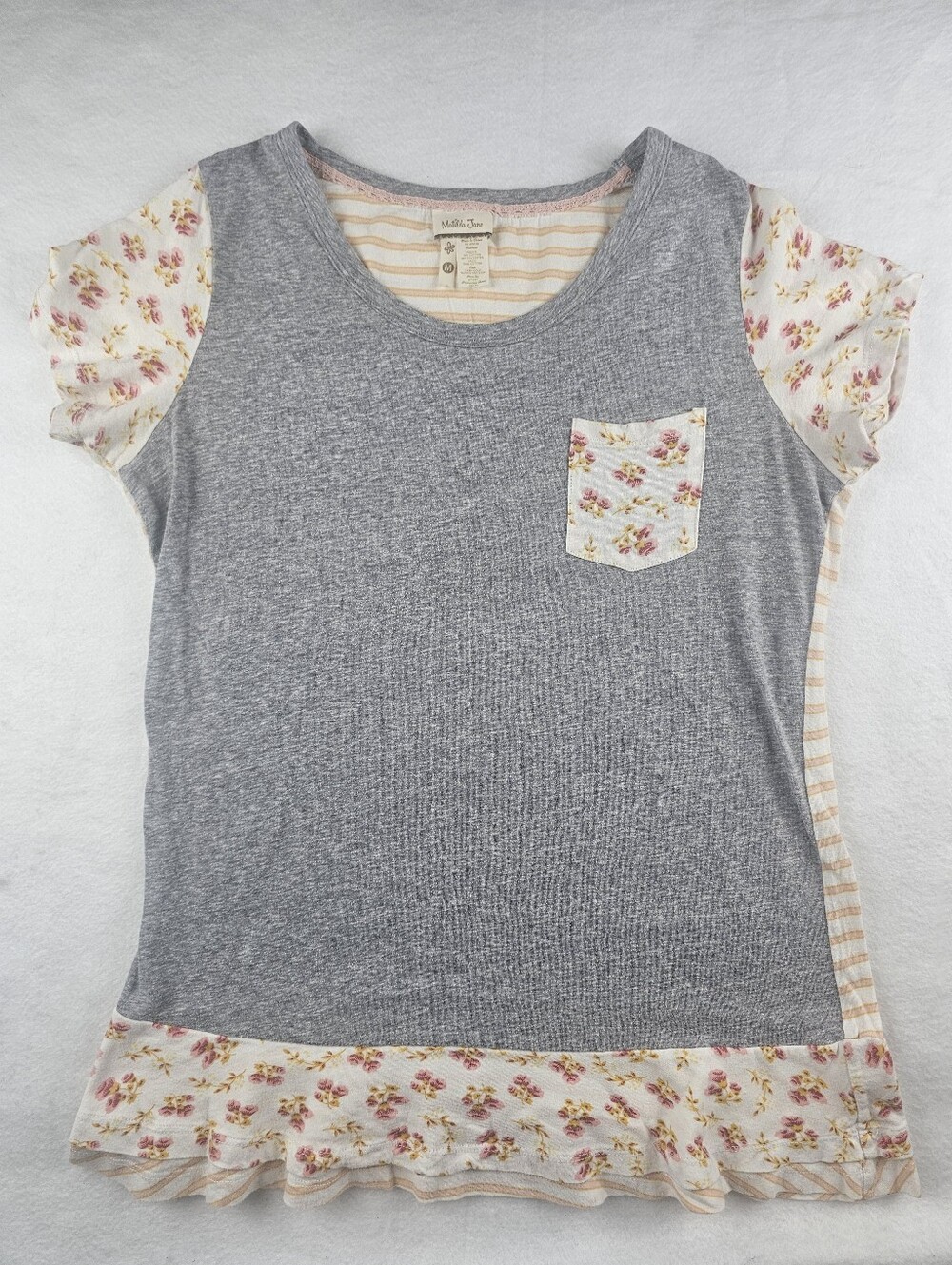 Matilda Jane Color Block Striped Tee Floral Ruffle Grey Medium